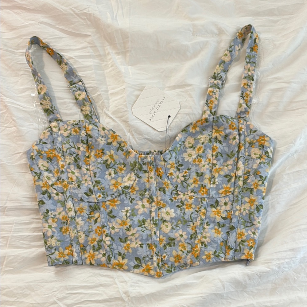 Altar'd State Blue and Yellow Crop Bustier Tank Top